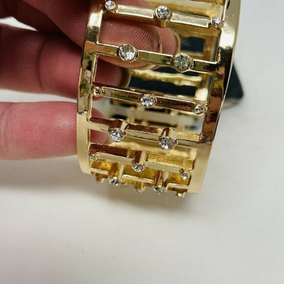 G by Gennaro Womens Hingle Cuff Bracelet with Rhinestones Mixed Metals Gold FLAW - Picture 3 of 7